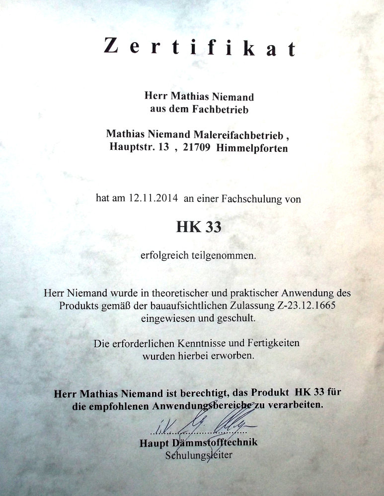 Zertifikat HK33